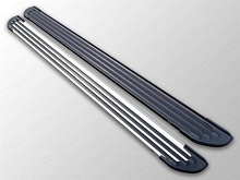 Пороги алюминиевые "Slim Line Silver" 1820 мм (под брызговики) для Volkswagen Touareg II Рестайлинг